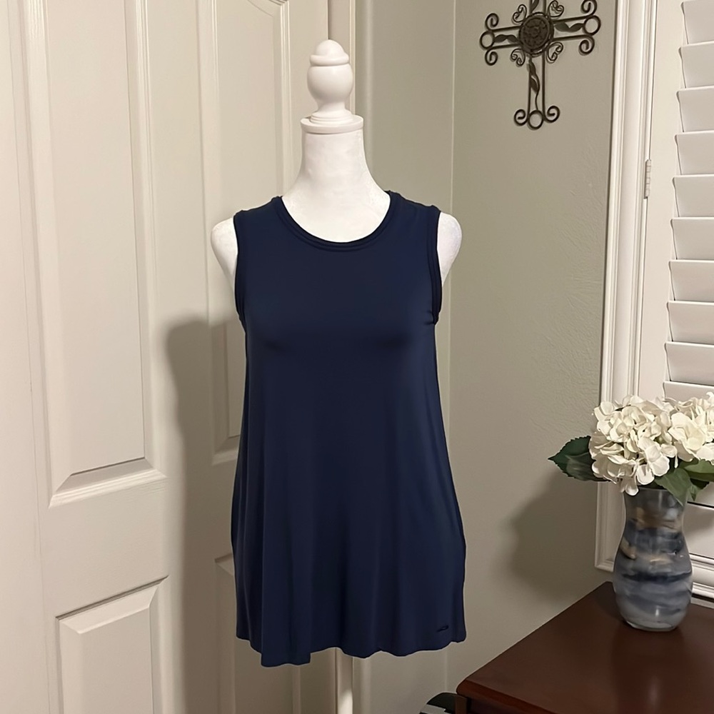 Tahari Navy Blue Women's Jersey Relaxed-Fit Sleeveless Muscle Tunic Shirt XS